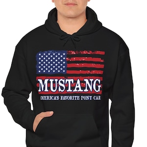 Mustang  Lover Hoodie, Mustang Hooded Sweatshirt, Mustang Lover Gift, Pony Car Lover Shirt, Mustang American Flag Hooded Sweatshirt