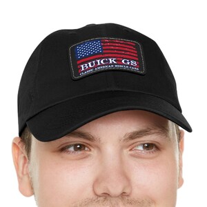 Buick GS and Flag Ball Cap, Buick GS Lover, Buick GS Hat, Buick Dad Hat, Muscle Car Baseball Cap, White, Black, Navy