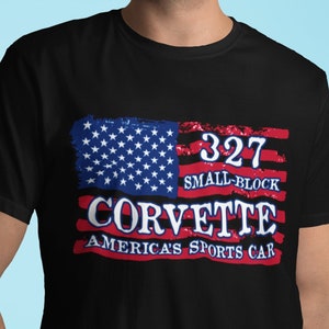 Corvette T Shirt, American Flag, 1962, 1963, 1964, 1965 327 Corvette Sting Ray Flag T-Shirt, C1, C2 Corvette, Corvette Gift, Printed in USA