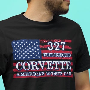 Corvette T Shirt, American Flag Tee, 1962, 1963, 1964, 1965 Fuel Injected Corvette Sting Ray Tee, C2 Corvette Tee, Printed in USA