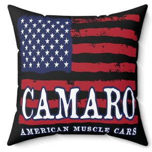 Camaro Lover Pillow, Camaro Flag Gift, Camaro Man Cave, American Muscle Cars, Muscle Car Décor,  Square Pillow, Camaro Pillow Gift, 4 Sizes