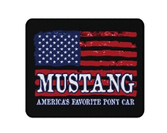 Mustang Lover Mouse Pad, Mustang American Flag Gift, America's Favorite Pony Car, Black 9.5" x 8" Non-slip Mouse Pad, Printed In USA