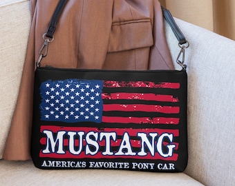 Mustang Flag Crossbody or Clutch Bag, Mustang Lover Gift, Mustang Crossbody, Mustang Clutch, America&#39;s Favorite Pony Car