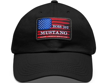 Boss 302 Mustang Flag Ball Cap, Boss 302 Mustang Hat, 302 Mustang Lover, Mustang Dad Hat, Classic American, Muscle Car Cap, Wh or Bl