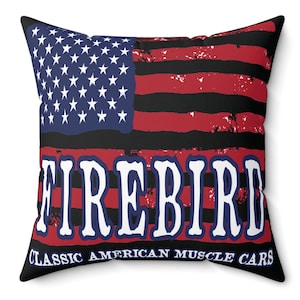 Pontiac Firebird Lover Pillow,  Firebird Flag Gift,  Firebird Man Cave Pillow, Firebird Square Pillow, Black  Firebird Pillow Gift, 4 Sizes