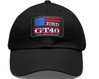 Ford GT40 Flag Ball Cap, Ford GT40 Hat, Ford GT40 Lover, Ford GT40 Dad Hat, Classic American Muscle Car Cap, White or Black