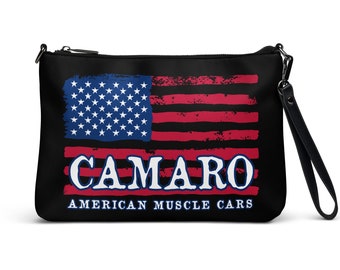 Camaro Flag  Clutch Bag converts to Crossbody, Camaro Lover Gift, Camaro Black Clutch Bag, Chevy Camaro Clutch, American Muscle Car