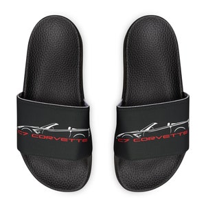 C7 Corvette Lover, C7 Corvette Convertible Profile Art Men&#39;s Slider Sandals, Corvette Dad Gift