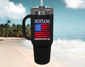 Mustang Lover 40 oz Travel Thermal Steel  Mug, Ford Mustang America's Pony Car Mug Gift, Mustang Insulated Travel Mug, Print on Both Sides