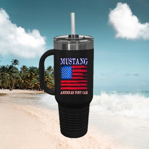Mustang Lover 40 oz Travel Thermal Steel  Mug, Ford Mustang America&#39;s Pony Car Mug Gift, Mustang Insulated Travel Mug, Print on Both Sides