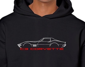 C3 Corvette Lover Hoodie, C3 Corvette Hooded Sweatshirt, Corvette Gift, C3 Corvette Profile Shirt, Profile of C3 Generation Corvette Shirt