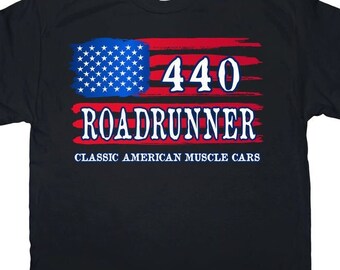440 Roadrunner American Flag T-Shirt Horizontal, Free Shipping Gildan Unisex Shirt Plymouth Muscle Car Tee 8 Colors sm-4xl, Printed in USA