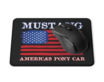 Mustang Mouse Pad, Ford Mustang America's Pony Car, Black 9.5" x 8" Non-slip Mustang Lover Mouse Pad, Printed In USA