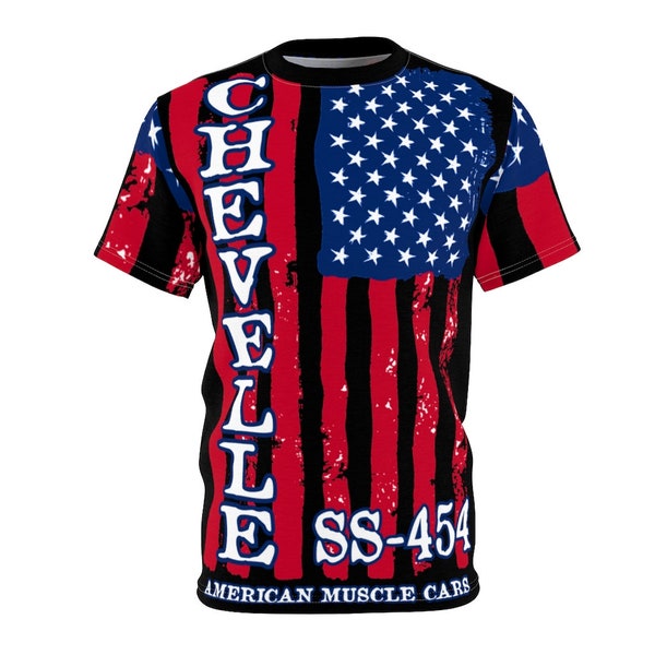 Chevelle T Shirt, SS-454 Chevelle Black T Shirt, American Flag All-Over T-Shirt, Unisex Tee, SM-3XL, Printed in America