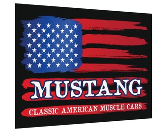 Póster de Mustang Lover, Classic American Muscle Cars, arte de Mustang de bandera estadounidense, regalo de Mustang, arte impreso de póster de Mustang, 16,5 x 11,7