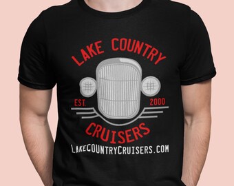Lake Country Cruisers FL Club T Shirt, LCC Hot Rod Grille Shirt in 3 Dark Colors, S to 5XL, Front Graphic Only