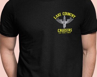 Lake Country Cruisers FL Club T Shirt, LCC Spark Plug Shirt in 3 Dark Colors, S to 5XL, Front and Back Graphic