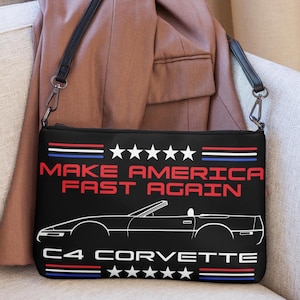 C4 Corvette Lover Crossbody Bag, Can Use as Clutch or Shoulder, Make America Fast Again, C4 Corvette Convertible Handbag