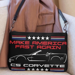 C5 Corvette Lover Crossbody Bag, Can Use as Clutch or Shoulder, Make America Fast Again, C5 Corvette Convertible Handbag