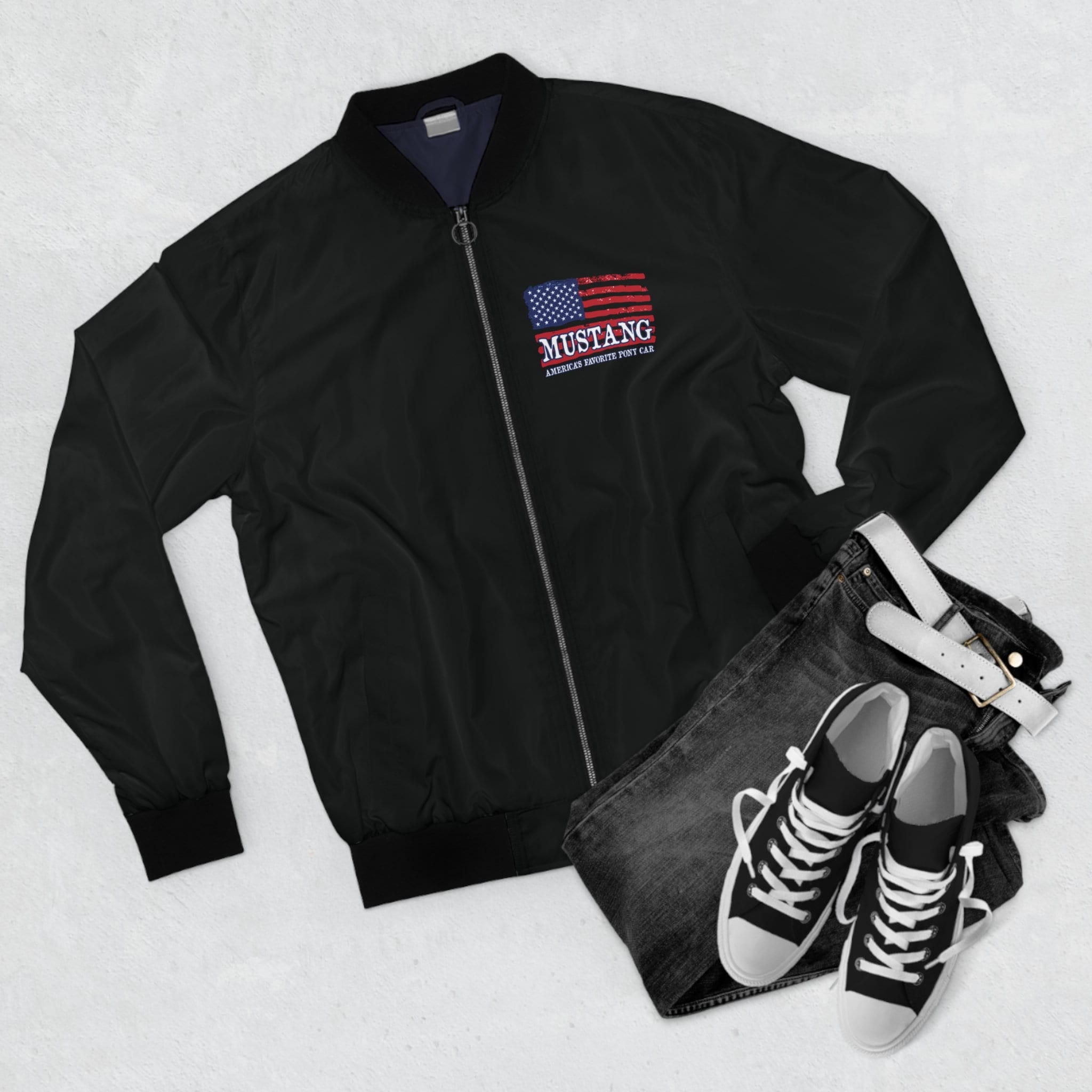 Blue Vintage Ford Mustang Racing Satin Jacket - Maker of Jacket