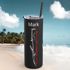 C7 Corvette Lover Personalized 20 OZ Skinny Tumbler, C7 Convertible Gift, 7th Generation Corvette Skinny Tumbler, Custom Name C7 Gift