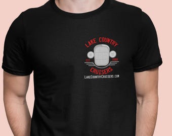Lake Country Cruisers FL Club T Shirt, LCC Hot Rod Grille Shirt in 3 Dark Colors, S to 5XL, Front and Back Graphic