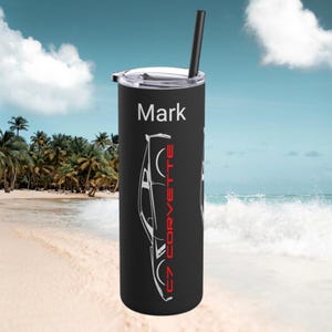 C7 Corvette Lover Personalized 20 OZ Skinny Tumbler, C7 Coupe Gift, 7th Generation Corvette Skinny Tumbler, Custom Name C7 Gift