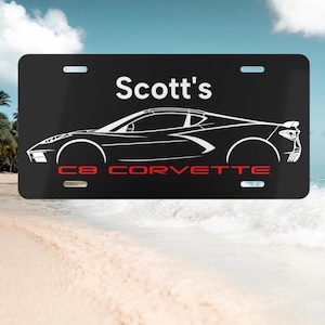 C8 Corvette Lover Vanity Plate, Personalized w Name License Plate, C8 Corvette Coupe Gift, C8 Vanity Plate