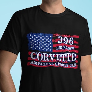 Corvette T Shirt, American Flag Tee, 396 Big-Block Corvette Sting Ray Flag T-Shirt C2 1965 Corvette Tee, Corvette Lover Gift, Printed in USA