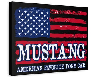 Mustang Canvas Wrap in American Flag Theme, America's Favorite Pony Car, Mustang Man Cave Wall Hanging, Mustang Art Gift, 16 x 12 or 32 x 24
