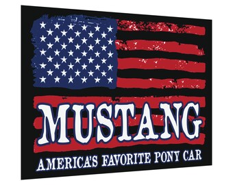 Cartel amante de Mustang, coche pony favorito de Estados Unidos, bandera americana, regalo de Mustang, cartel de impresión Mustang, 16,5 x 11,7 o 23,4" x 16,5"