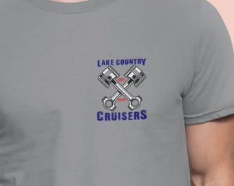 Lake Country Cruisers FL Club T Shirt, LCC Cross Pistons Shirt in 3 Colors, S to 5XL, Front and Back Graphic