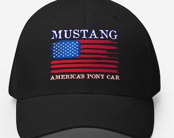 Mustang Lover Ball Cap, Ford Mustang Hat, Twill Flex Fit Baseball Hat, American Flag Mustang, Mustang Lover Gift, Dad Mustang Hat Gift
