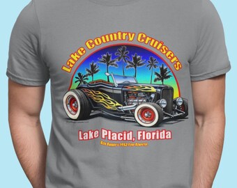 Lake Country Cruisers of Lake Placid FL Car Club T Shirt, Light Colors, 1932 Ford Roadster Tee or Old Ford Hot Rod Shirt, For Club Members