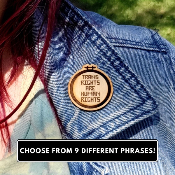 LGBTQIA+ Pride/Ally Cross Stitch Inspired Wood Pins (9 Different Phrase Options)