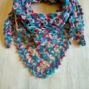Baktus scarf in multicolor cotton crocheted image 1