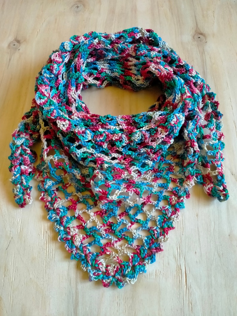 Baktus scarf in multicolor cotton crocheted image 1