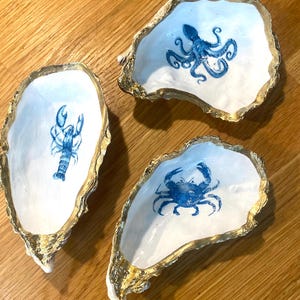 Decoupage Oyster Shells, Sea Creature Theme, Gold Edge (Set of 3)