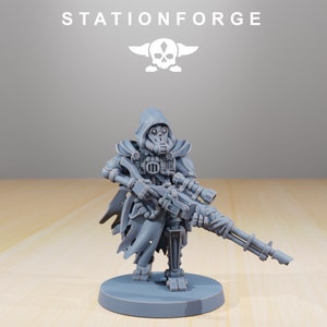 Scavenger Sniper, mechanisierte Infanterie, postapokalyptisches Imperium, verwendbar für Tabletop-Kriegsspiele.