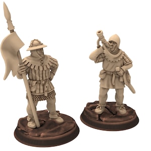 Medieval - Men-at-arms, Banner & horn 12 to 15th century, Medieval 100 Years War, 28mm Historical Wargame, Saga... Medbury miniatures