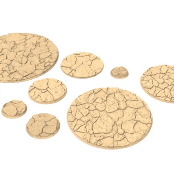 Desertic - Lot of 25mm to 64mm craked desert texture & round bases usable for kill team, necromunda, warmachine, , warcry, AOS