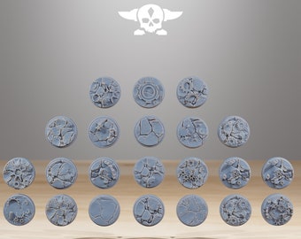 Desertic V2 - Lot of Desertic texture V2 round bases for miniatures, size 25mm, usable for Warmachine, Starfinder and sci-fi wargames.