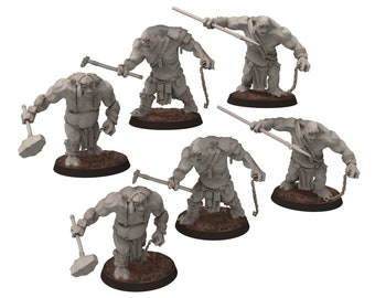 Goblin Cave - Fell Kingdom Trolls, Tamed cave troll warriors warband, Middle rings miniatures for wargame D&D, Lotr... Medbury miniatures