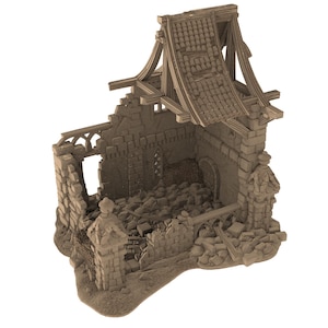 Medieval Town scenery building - Ruins - PLA for Oldworld, Dungeon & Dragons, Frostgrave, Age of fantasy battle skirmish wargame