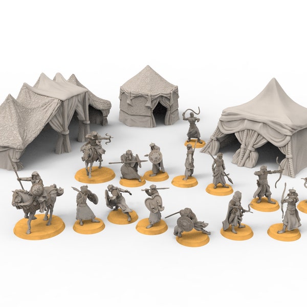 Harad - Camp of Desert warriors, Eastern men Bundle, Berber nomads, Harad Bedouin Arabs Sarazins miniatures for wargame D&D, Lotr...