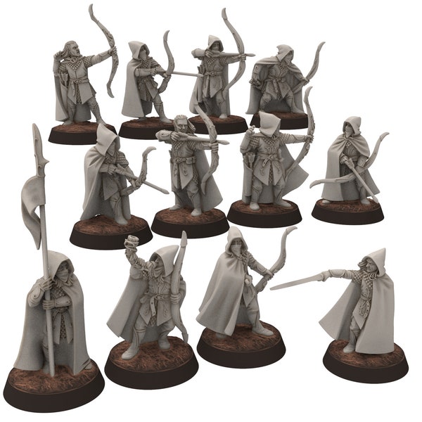 Darkwood - Rangers Wood elves Warriors with Bows complete unit, Middle rings miniatures for wargame D&D, LOTR, Medbury miniatures