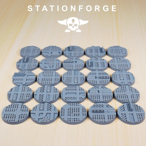 StarShip - Lote de bases redondas de textura StarShip para miniaturas, tamaño 25mm, utilizable para Warmachine, Starfinder y juegos de guerra de ciencia ficción.