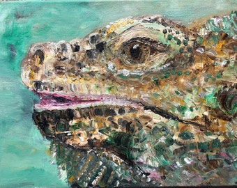 Green Iguana Oil Painting