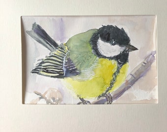 Original- Aquarell "Kohlmeise"