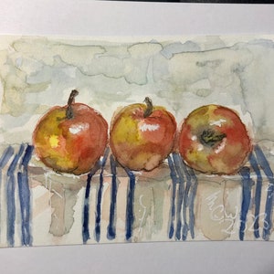 Drei Äpfel Miniatur Aquarell als Karte Bild 3